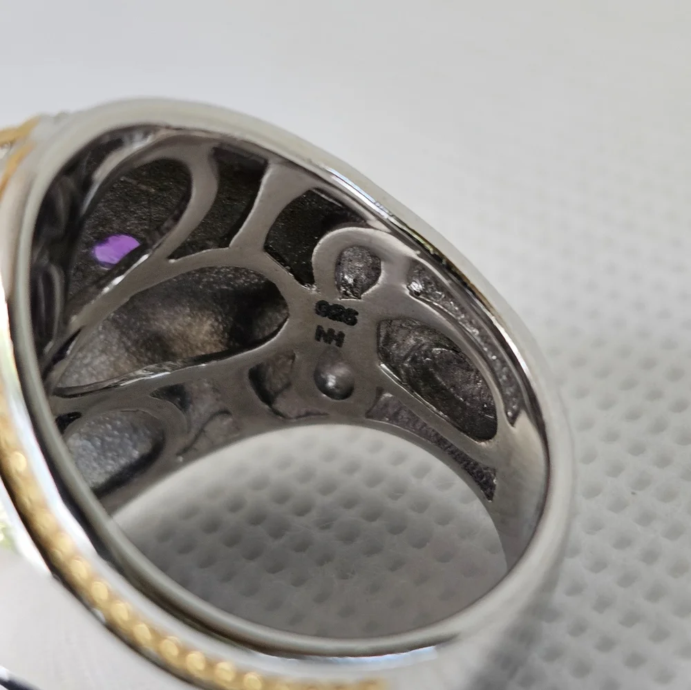 Genuine Charoite & Amethyst Ring Palladium Sterling Silver 18k YG Size 6.5! - Picture 8 of 9